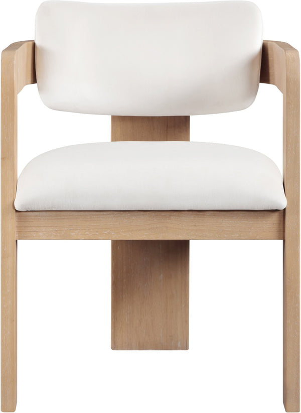 Meridian Furniture Sacha Fluted Wood Cream Velvet Dining Chair with Artisan Solid Frame for Elegant Rooms 11094Cream-C