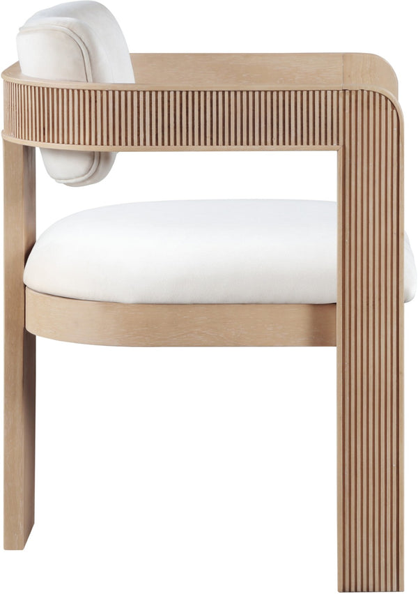 Meridian Furniture Sacha Fluted Wood Cream Velvet Dining Chair with Artisan Solid Frame for Elegant Rooms 11094Cream-C