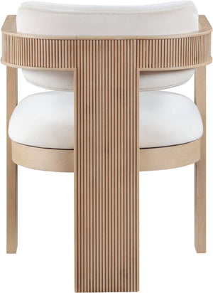 Meridian Furniture Sacha Fluted Wood Cream Velvet Dining Chair with Artisan Solid Frame for Elegant Rooms 11094Cream-C