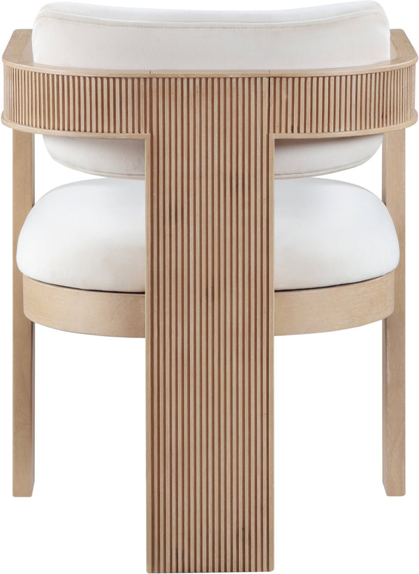 Meridian Furniture Sacha Fluted Wood Cream Velvet Dining Chair with Artisan Solid Frame for Elegant Rooms 11094Cream-C
