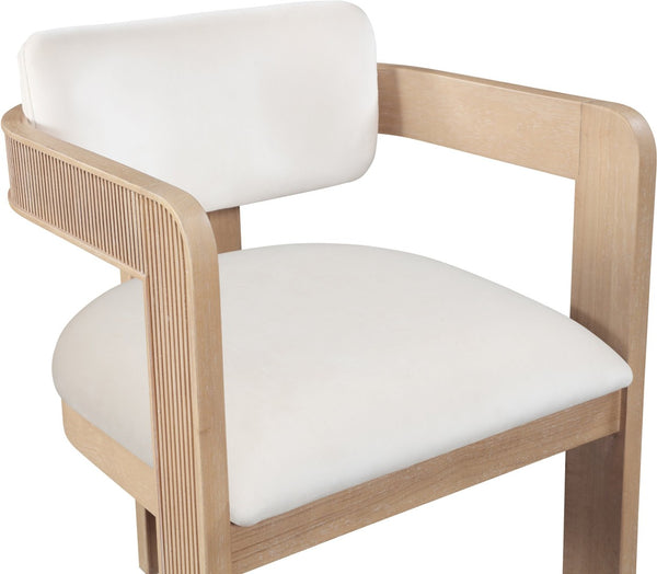 Meridian Furniture Sacha Fluted Wood Cream Velvet Dining Chair with Artisan Solid Frame for Elegant Rooms 11094Cream-C