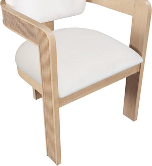 Meridian Furniture Sacha Fluted Wood Cream Velvet Dining Chair with Artisan Solid Frame for Elegant Rooms 11094Cream-C