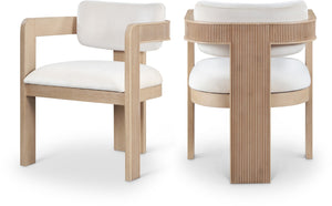 Meridian Furniture Sacha Fluted Wood Cream Velvet Dining Chair with Artisan Solid Frame for Elegant Rooms 11094Cream-C