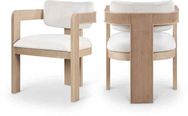 Meridian Furniture Sacha Fluted Wood Cream Velvet Dining Chair with Artisan Solid Frame for Elegant Rooms 11094Cream-C