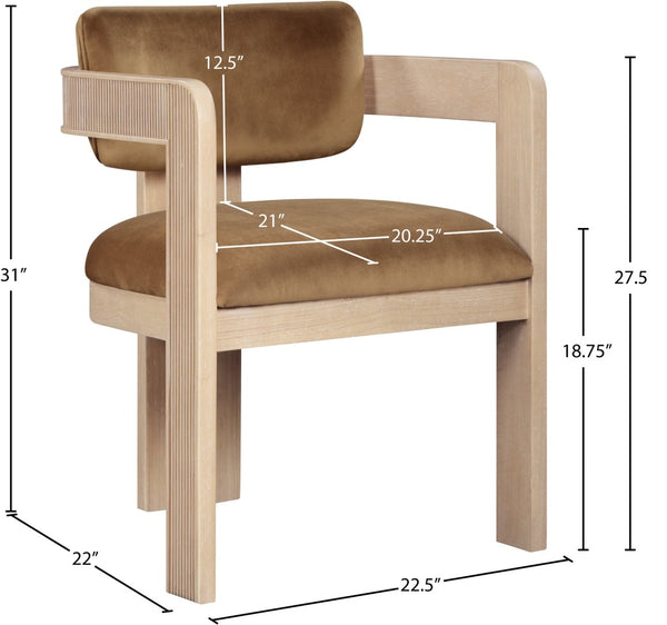 Meridian Furniture Sacha Fluted Solid Wood Velvet Dining Chair for Farmhouse or Contemporary Spaces 11094Saddle-C