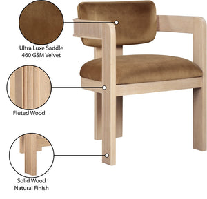 Meridian Furniture Sacha Fluted Solid Wood Velvet Dining Chair for Farmhouse or Contemporary Spaces 11094Saddle-C