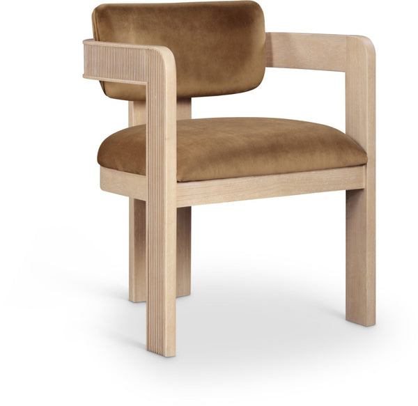 Meridian Furniture Sacha Fluted Solid Wood Velvet Dining Chair for Farmhouse or Contemporary Spaces 11094Saddle-C