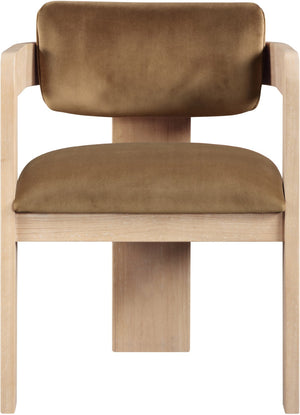 Meridian Furniture Sacha Fluted Solid Wood Velvet Dining Chair for Farmhouse or Contemporary Spaces 11094Saddle-C