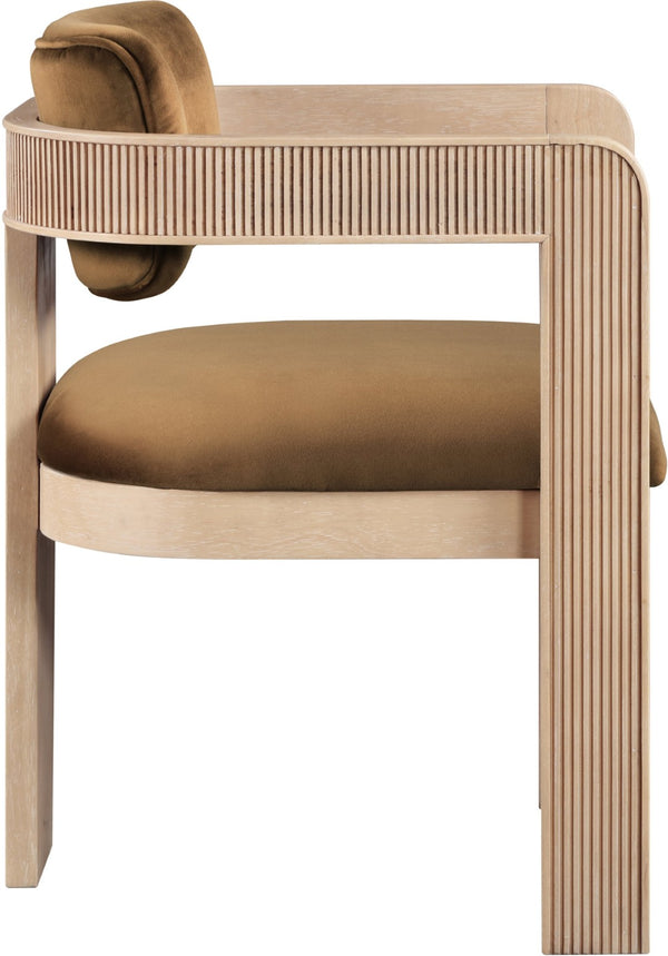 Meridian Furniture Sacha Fluted Solid Wood Velvet Dining Chair for Farmhouse or Contemporary Spaces 11094Saddle-C
