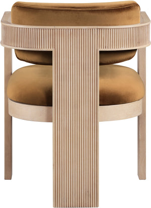 Meridian Furniture Sacha Fluted Solid Wood Velvet Dining Chair for Farmhouse or Contemporary Spaces 11094Saddle-C