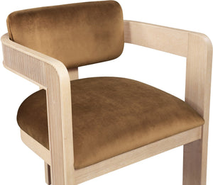 Meridian Furniture Sacha Fluted Solid Wood Velvet Dining Chair for Farmhouse or Contemporary Spaces 11094Saddle-C