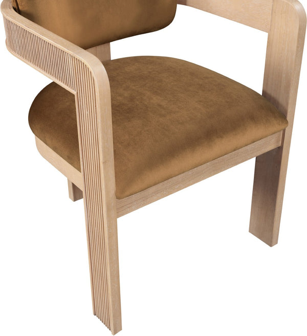 Meridian Furniture Sacha Fluted Solid Wood Velvet Dining Chair for Farmhouse or Contemporary Spaces 11094Saddle-C