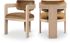 Meridian Furniture Sacha Fluted Solid Wood Velvet Dining Chair for Farmhouse or Contemporary Spaces 11094Saddle-C