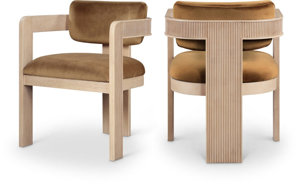 Meridian Furniture Sacha Fluted Solid Wood Velvet Dining Chair for Farmhouse or Contemporary Spaces 11094Saddle-C