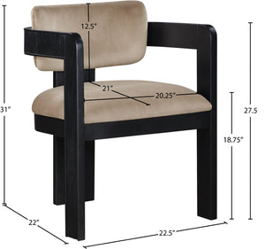 Meridian Furniture Sacha Fluted Black Frame Velvet Upholstered Dining Chair for Elegant Interiors 11095Beige-C
