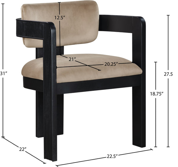Meridian Furniture Sacha Fluted Black Frame Velvet Upholstered Dining Chair for Elegant Interiors 11095Beige-C