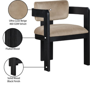 Meridian Furniture Sacha Fluted Black Frame Velvet Upholstered Dining Chair for Elegant Interiors 11095Beige-C