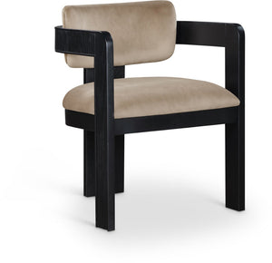 Meridian Furniture Sacha Fluted Black Frame Velvet Upholstered Dining Chair for Elegant Interiors 11095Beige-C
