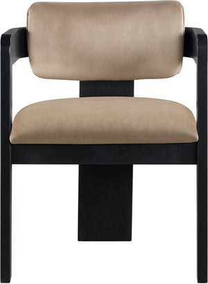 Meridian Furniture Sacha Fluted Black Frame Velvet Upholstered Dining Chair for Elegant Interiors 11095Beige-C