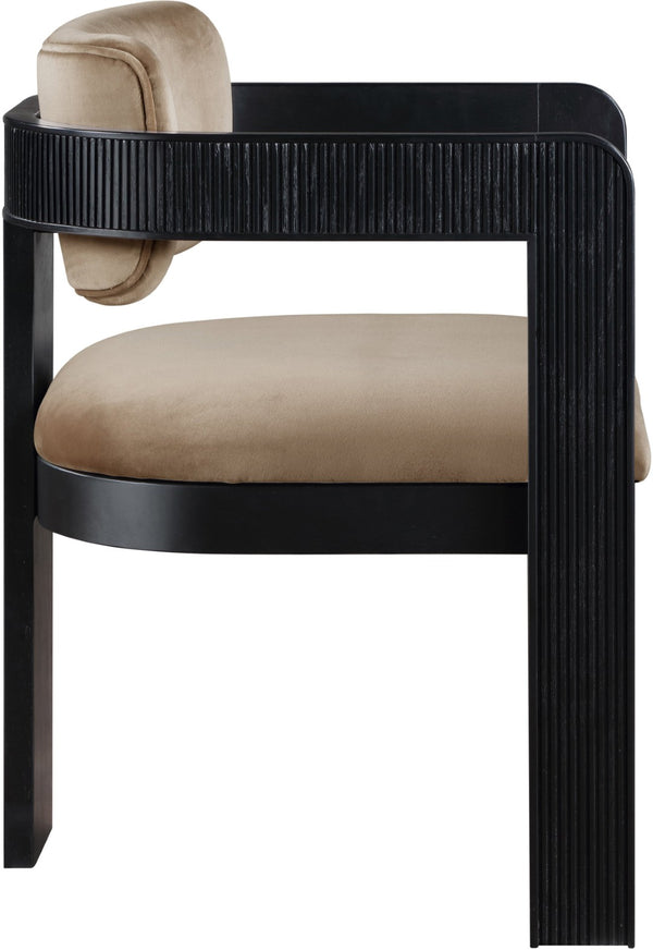 Meridian Furniture Sacha Fluted Black Frame Velvet Upholstered Dining Chair for Elegant Interiors 11095Beige-C