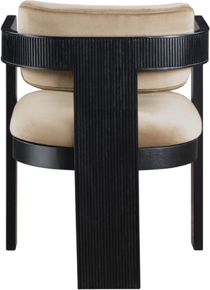 Meridian Furniture Sacha Fluted Black Frame Velvet Upholstered Dining Chair for Elegant Interiors 11095Beige-C