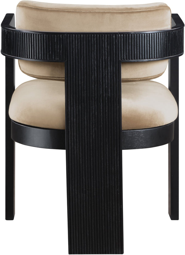 Meridian Furniture Sacha Fluted Black Frame Velvet Upholstered Dining Chair for Elegant Interiors 11095Beige-C