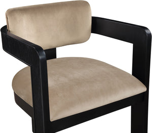 Meridian Furniture Sacha Fluted Black Frame Velvet Upholstered Dining Chair for Elegant Interiors 11095Beige-C