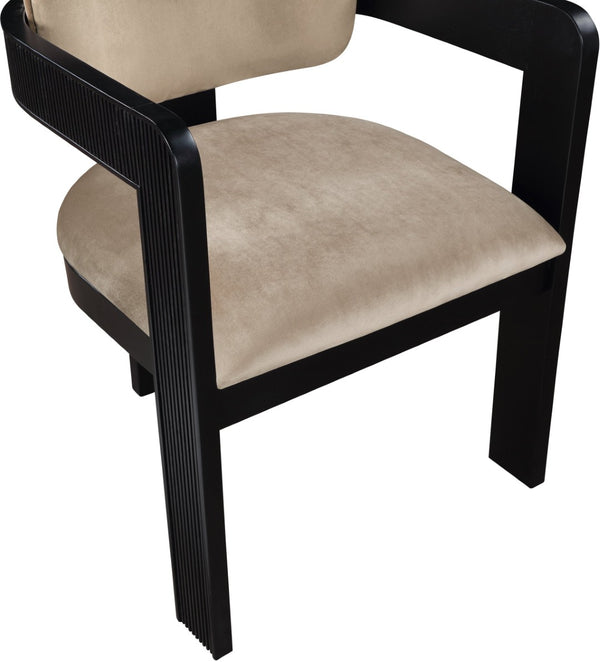 Meridian Furniture Sacha Fluted Black Frame Velvet Upholstered Dining Chair for Elegant Interiors 11095Beige-C