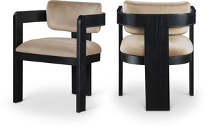 Meridian Furniture Sacha Fluted Black Frame Velvet Upholstered Dining Chair for Elegant Interiors 11095Beige-C