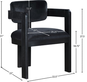 Meridian Furniture Sacha Velvet Dining Chair with Fluted Wood Frame and Architectural All-black Finish 11095Black-C