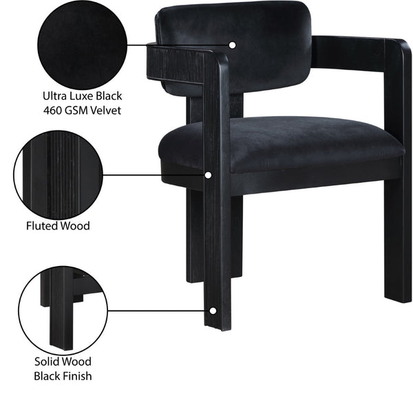 Meridian Furniture Sacha Velvet Dining Chair with Fluted Wood Frame and Architectural All-black Finish 11095Black-C
