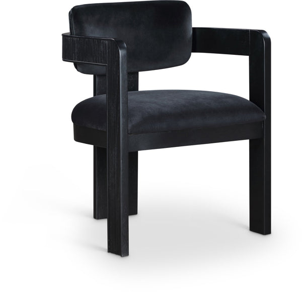 Meridian Furniture Sacha Velvet Dining Chair with Fluted Wood Frame and Architectural All-black Finish 11095Black-C