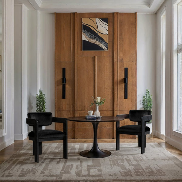 Meridian Furniture Sacha Velvet Dining Chair with Fluted Wood Frame and Architectural All-black Finish 11095Black-C