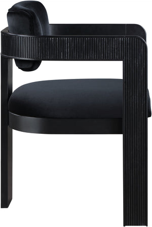 Meridian Furniture Sacha Velvet Dining Chair with Fluted Wood Frame and Architectural All-black Finish 11095Black-C