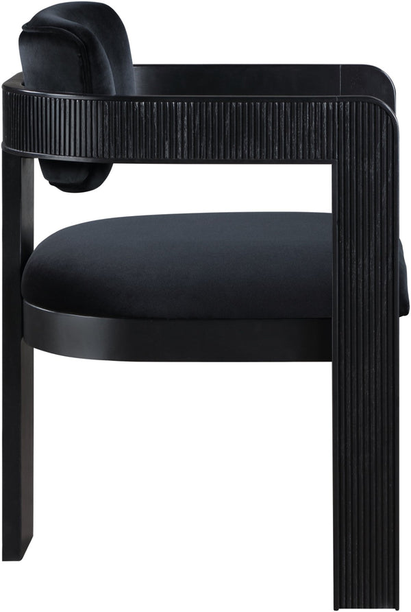 Meridian Furniture Sacha Velvet Dining Chair with Fluted Wood Frame and Architectural All-black Finish 11095Black-C