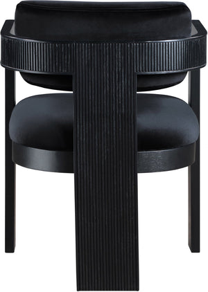 Meridian Furniture Sacha Velvet Dining Chair with Fluted Wood Frame and Architectural All-black Finish 11095Black-C