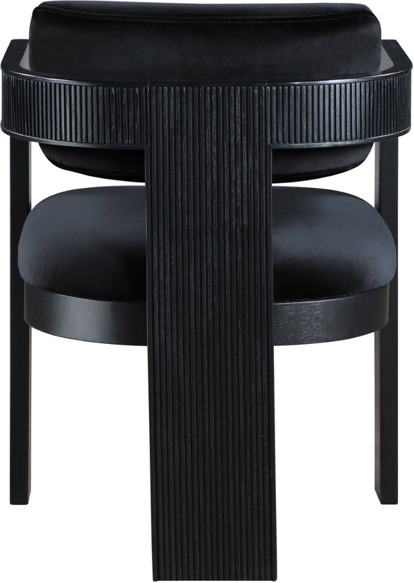 Meridian Furniture Sacha Velvet Dining Chair with Fluted Wood Frame and Architectural All-black Finish 11095Black-C
