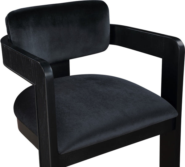 Meridian Furniture Sacha Velvet Dining Chair with Fluted Wood Frame and Architectural All-black Finish 11095Black-C