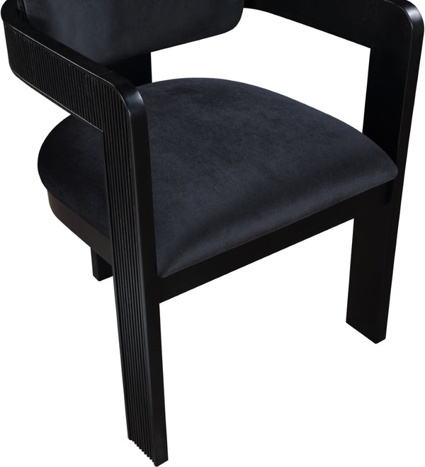 Meridian Furniture Sacha Velvet Dining Chair with Fluted Wood Frame and Architectural All-black Finish 11095Black-C