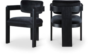 Meridian Furniture Sacha Velvet Dining Chair with Fluted Wood Frame and Architectural All-black Finish 11095Black-C