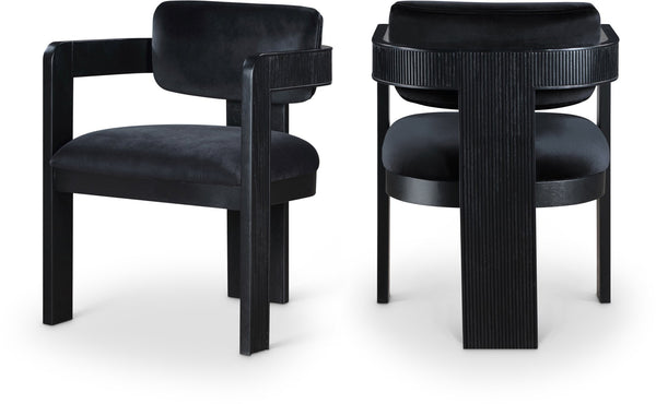 Meridian Furniture Sacha Velvet Dining Chair with Fluted Wood Frame and Architectural All-black Finish 11095Black-C