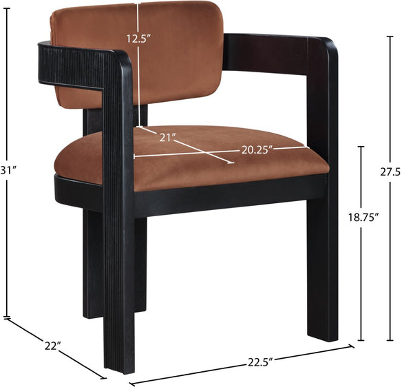 Meridian Furniture Sacha Velvet Upholstered Dining Chair with Fluted Wood Legs for Elegant Interiors 11095Cognac-C