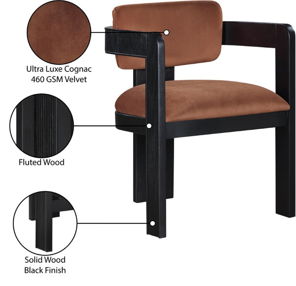 Meridian Furniture Sacha Velvet Upholstered Dining Chair with Fluted Wood Legs for Elegant Interiors 11095Cognac-C