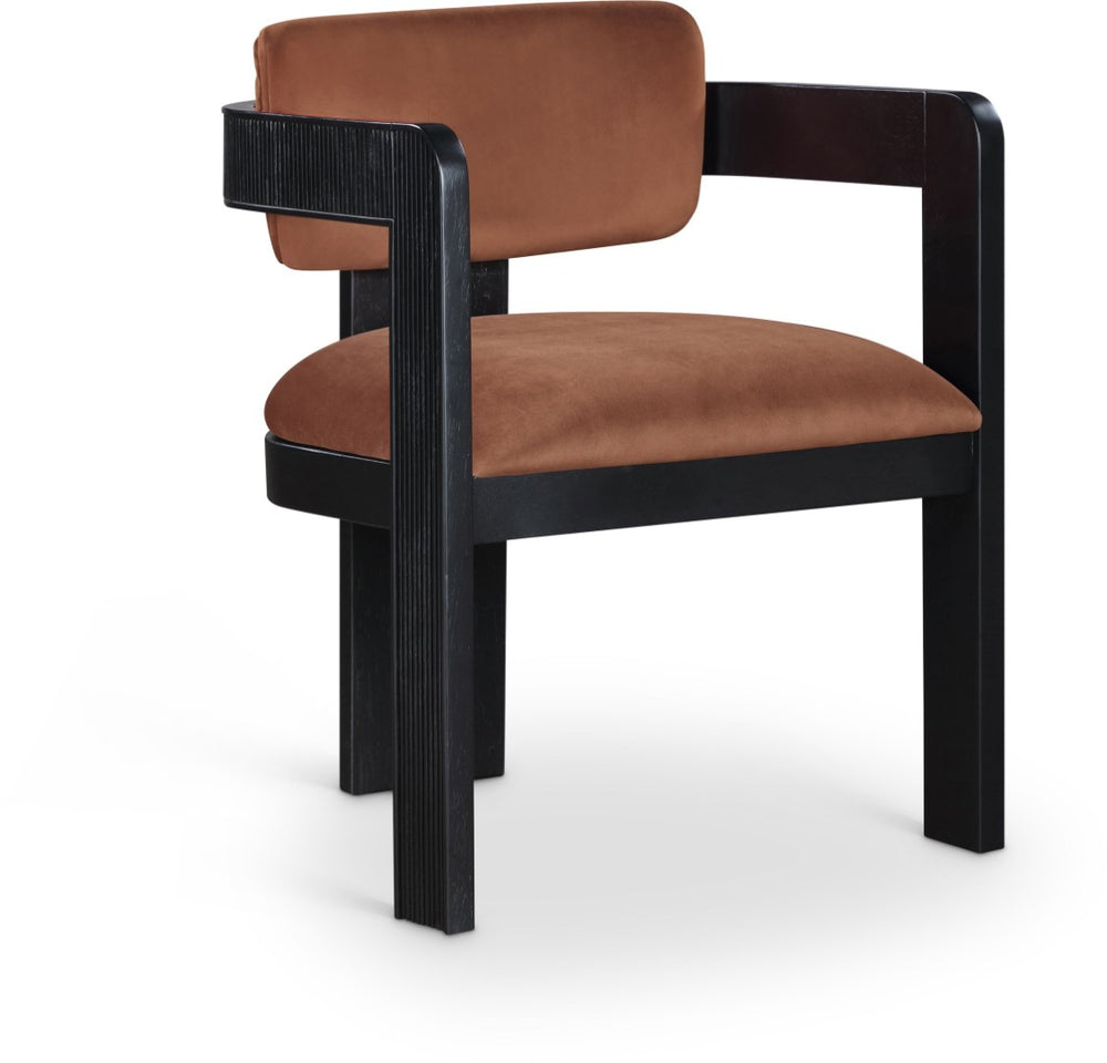 Meridian Furniture Sacha Velvet Upholstered Dining Chair with Fluted Wood Legs for Elegant Interiors 11095Cognac-C