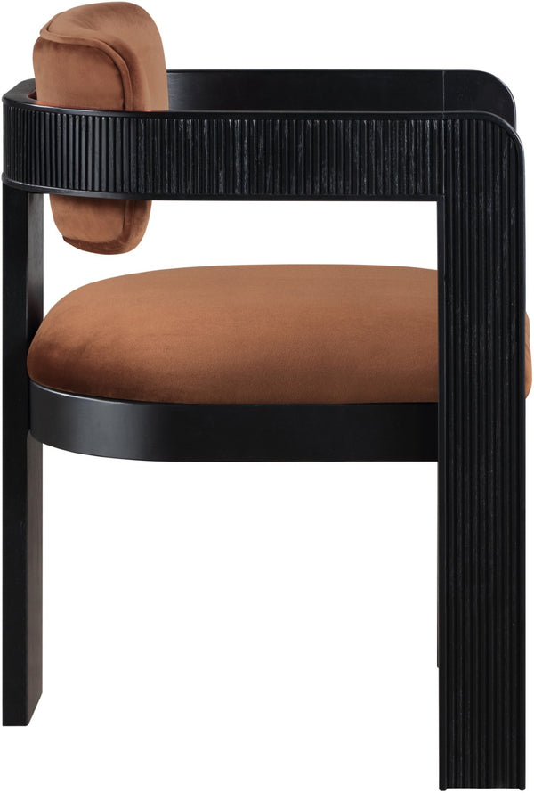 Meridian Furniture Sacha Velvet Upholstered Dining Chair with Fluted Wood Legs for Elegant Interiors 11095Cognac-C