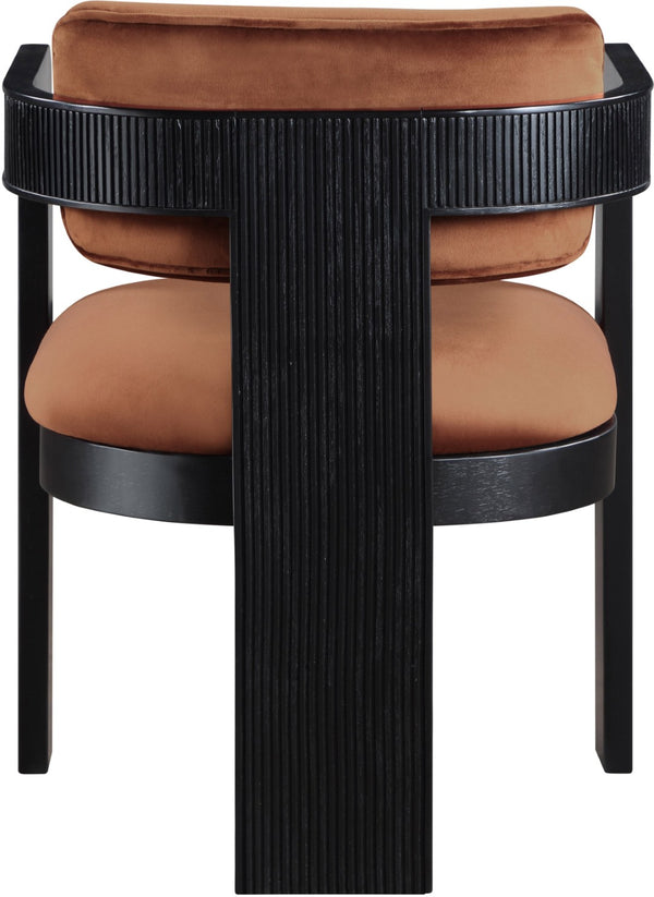 Meridian Furniture Sacha Velvet Upholstered Dining Chair with Fluted Wood Legs for Elegant Interiors 11095Cognac-C