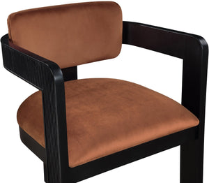 Meridian Furniture Sacha Velvet Upholstered Dining Chair with Fluted Wood Legs for Elegant Interiors 11095Cognac-C