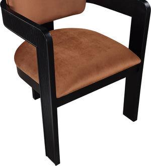 Meridian Furniture Sacha Velvet Upholstered Dining Chair with Fluted Wood Legs for Elegant Interiors 11095Cognac-C