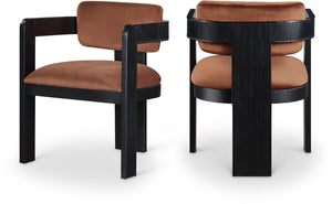 Meridian Furniture Sacha Velvet Upholstered Dining Chair with Fluted Wood Legs for Elegant Interiors 11095Cognac-C