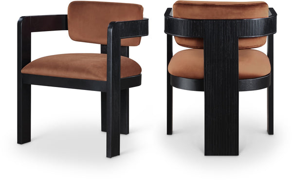 Meridian Furniture Sacha Velvet Upholstered Dining Chair with Fluted Wood Legs for Elegant Interiors 11095Cognac-C